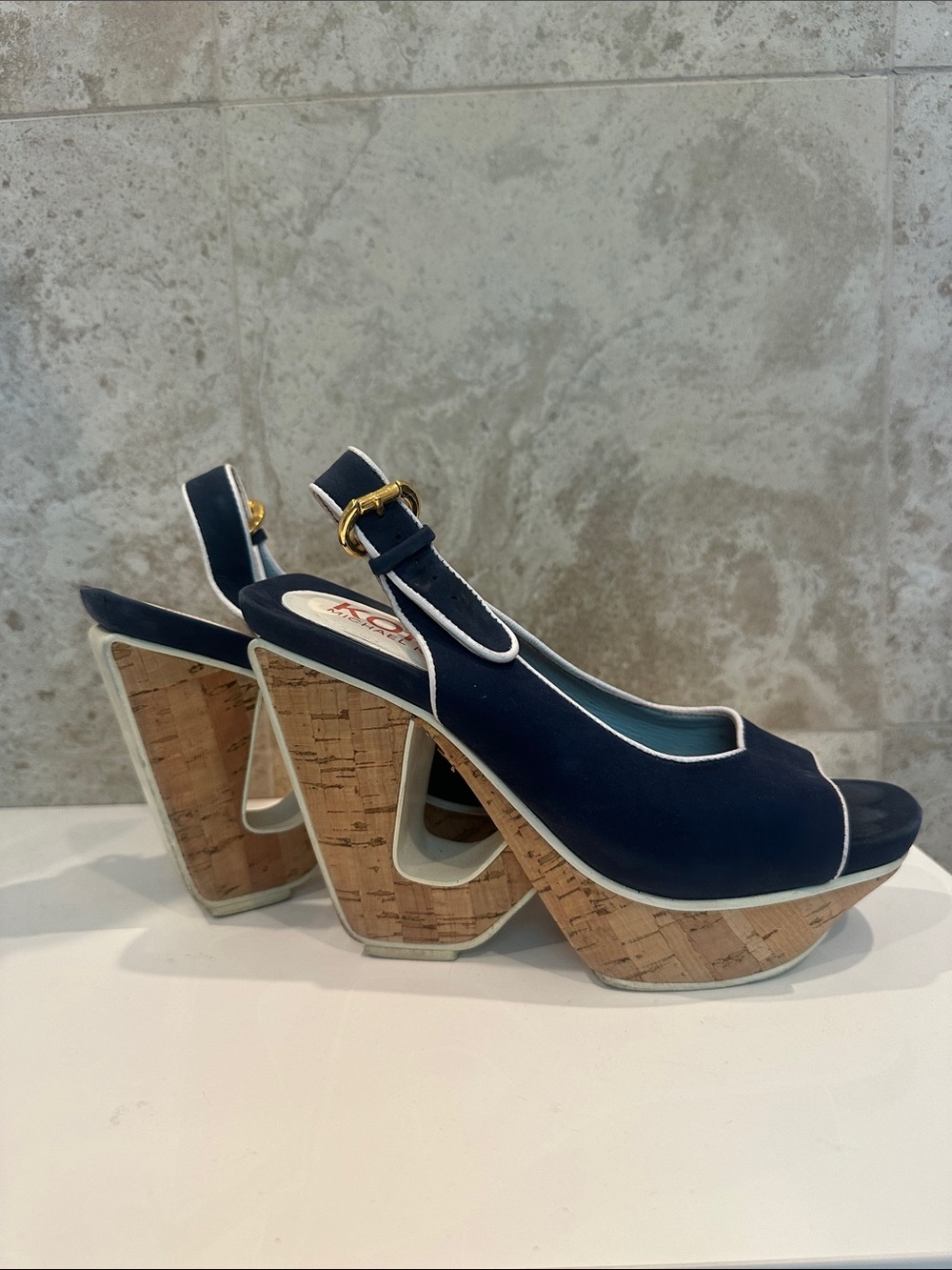 Michael Kors platform sandals Navy Blue Cork Platform Slingback Heels 36